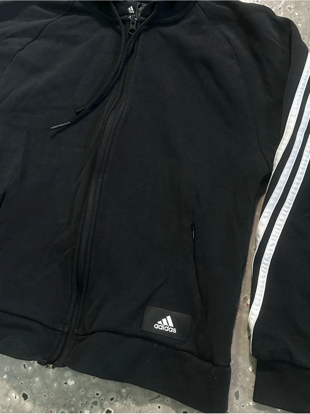 adidas Black Kids Hooded Zip Jacket with White Stripes